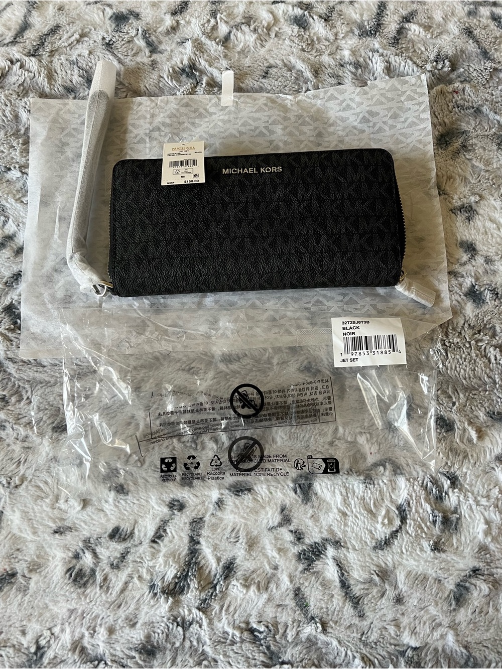 Michael Kors Black Signature Continental Zip Wallet